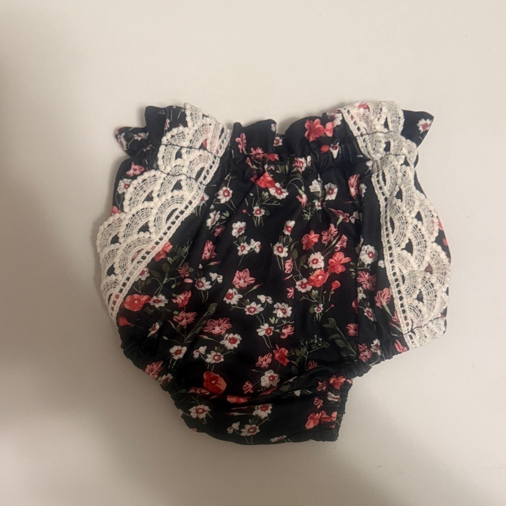 Baileys Blossoms Floral Lace Trim Baby Bloomers - Black and Pink